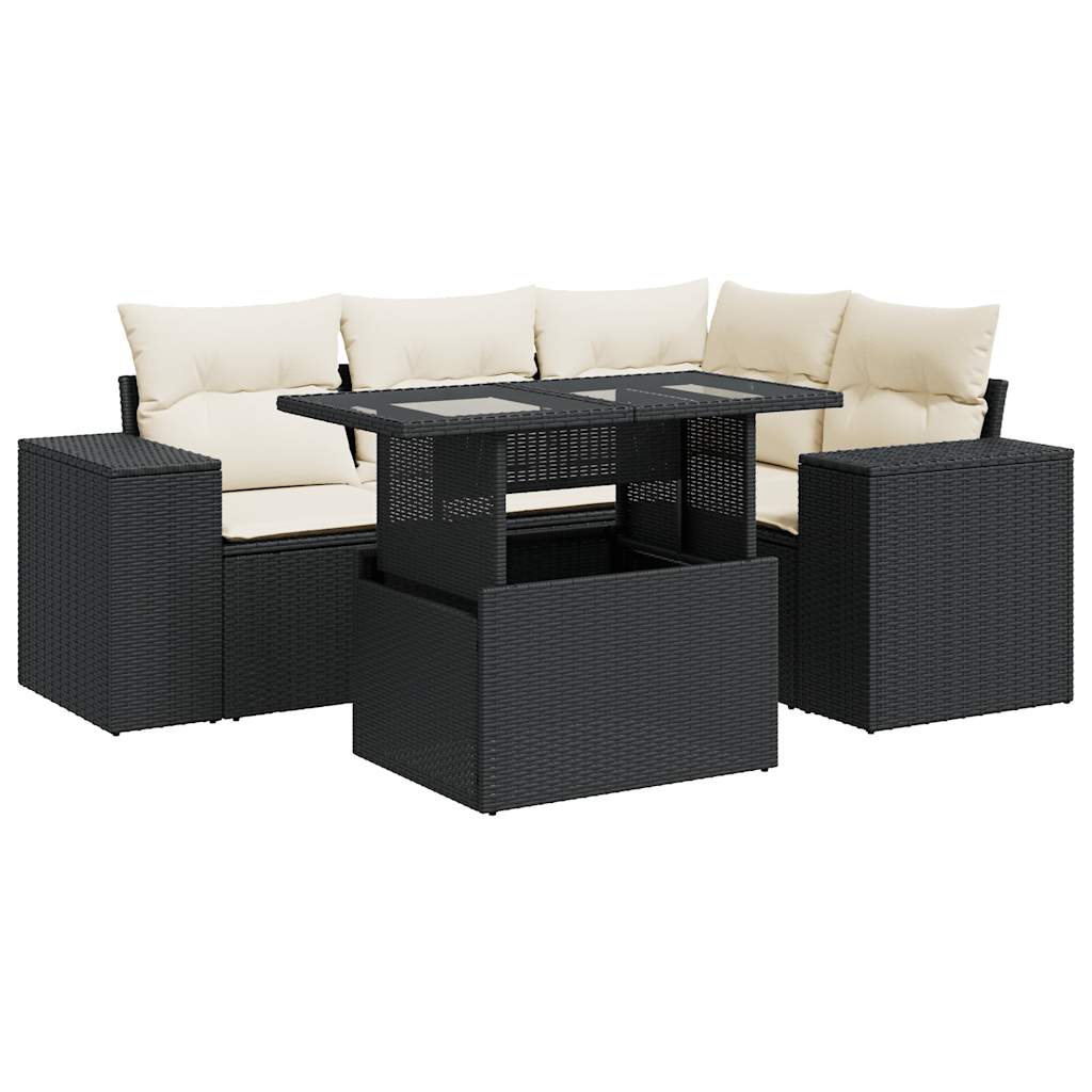 Set Divani da Giardino 5 pz con Cuscini in Polyrattan Nero