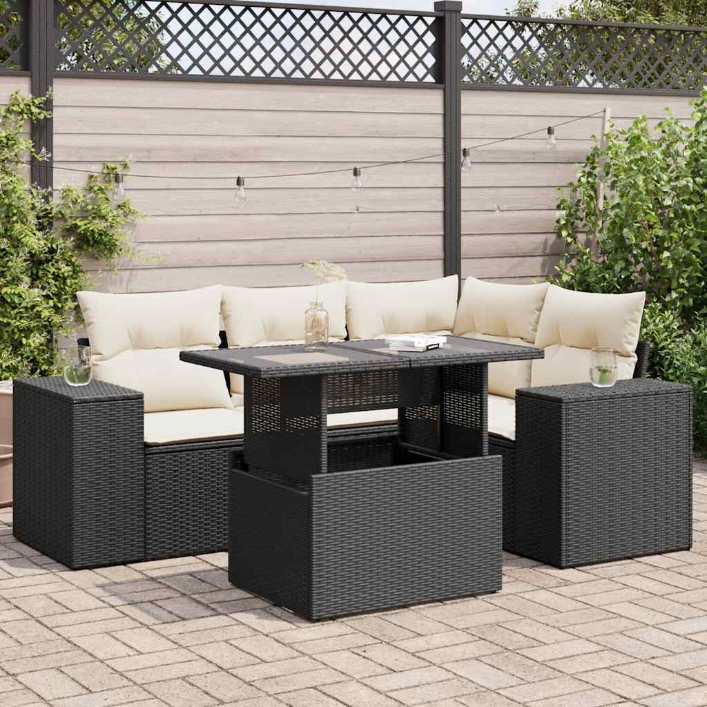 Set Divani da Giardino 5 pz con Cuscini in Polyrattan Nero