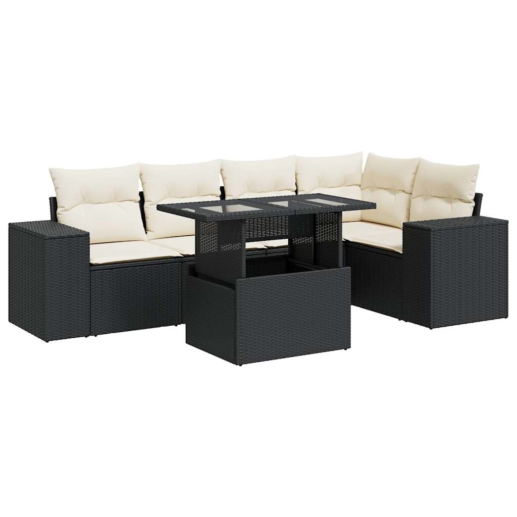 Set Divano da Giardino 6 pz con Cuscini Nero in Polyrattan