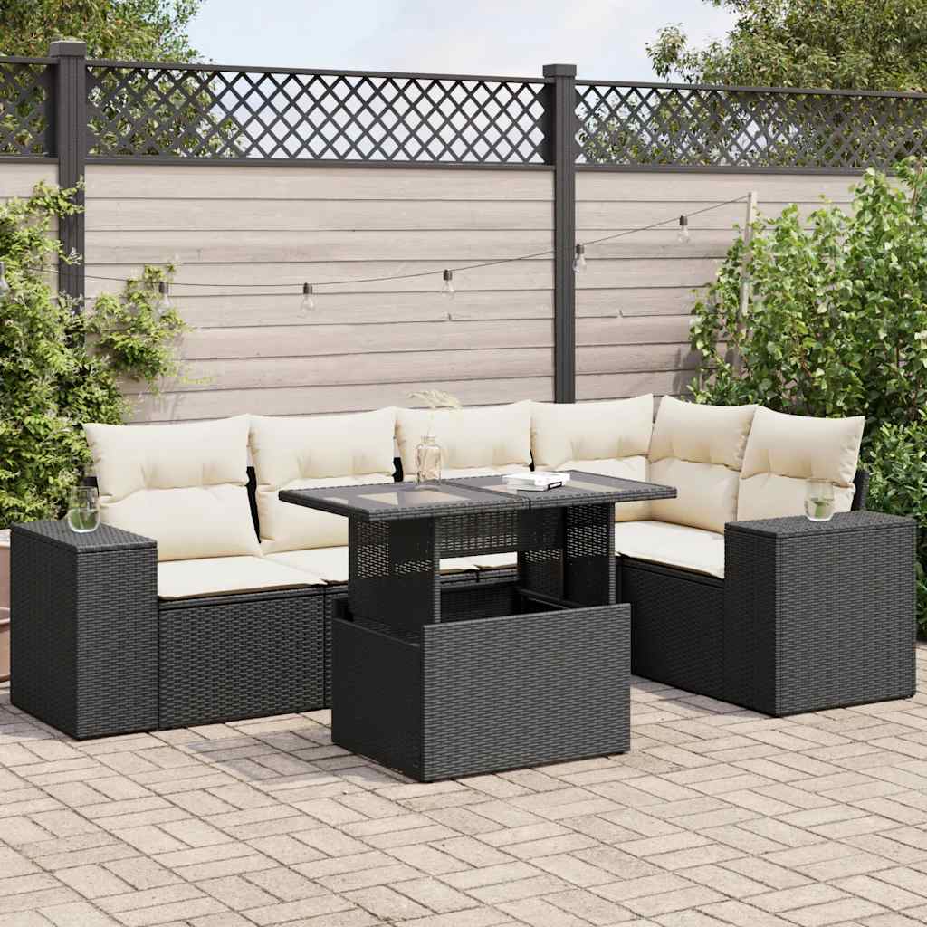 Set Divano da Giardino 6 pz con Cuscini Nero in Polyrattan