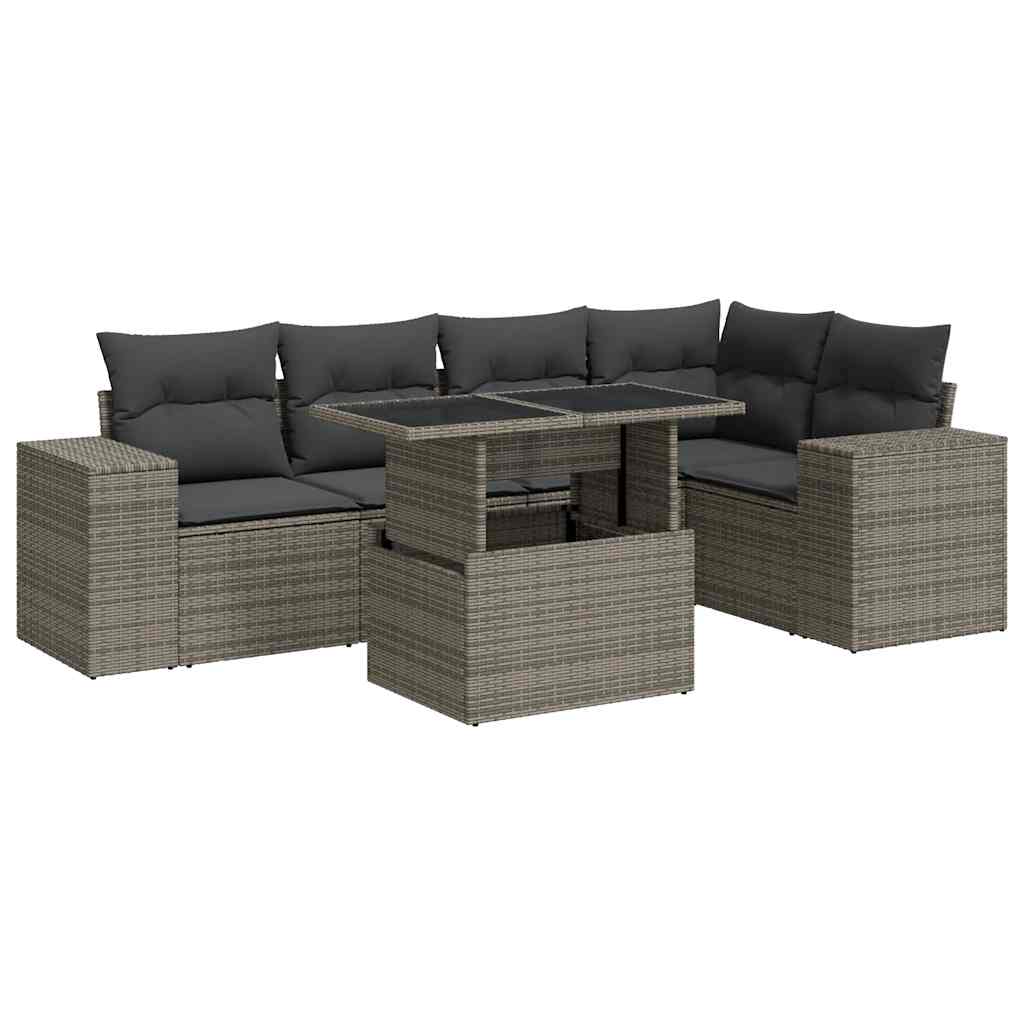 Set Divano da Giardino 6 pz con Cuscini Grigio in Polyrattan