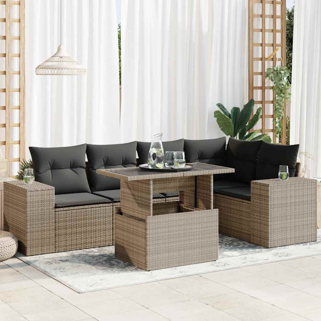 Set Divano da Giardino 6 pz con Cuscini Grigio in Polyrattan