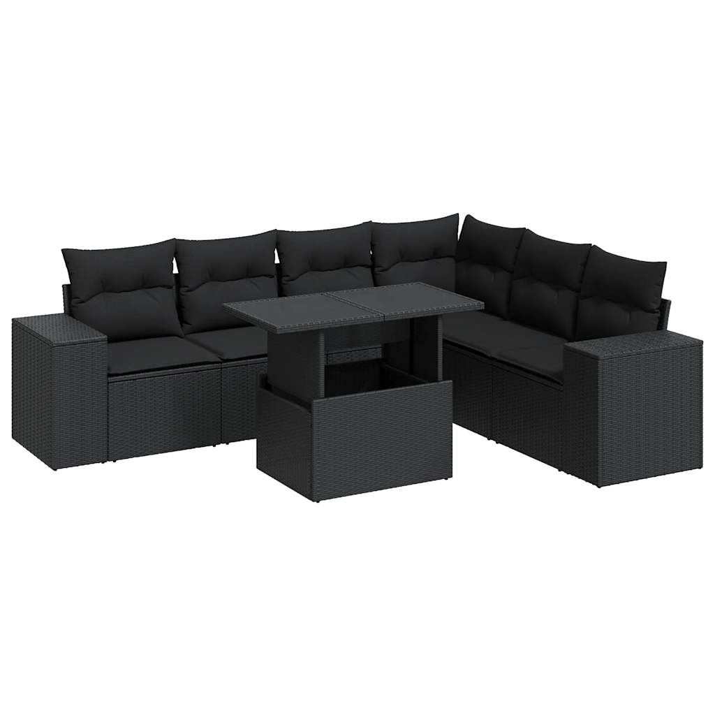 Set Divani da Giardino con Cuscini 7pz Nero Polyrattan