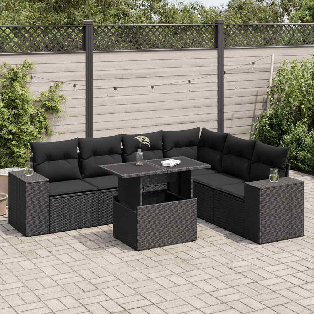 Set Divani da Giardino con Cuscini 7pz Nero Polyrattan