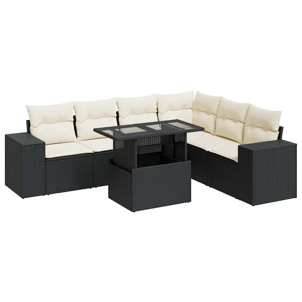 Set Divani da Giardino con Cuscini 7pz Nero Polyrattan