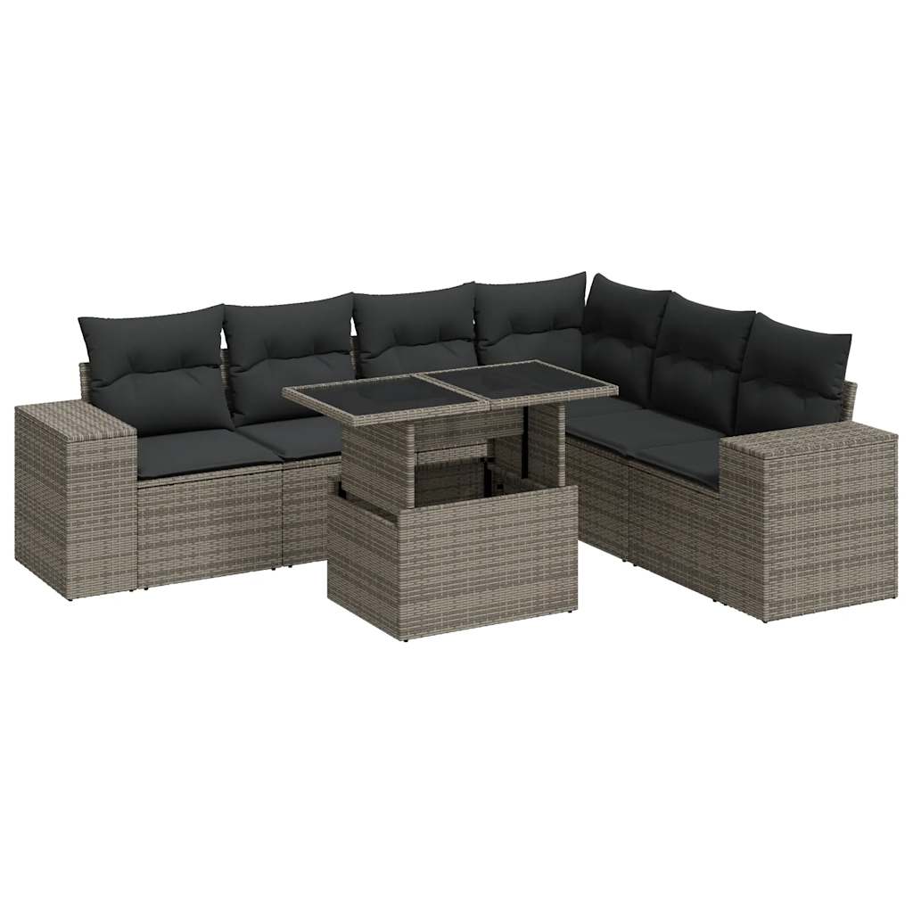 Set Divani da Giardino 7 pz con Cuscini Grigio in Polyrattan