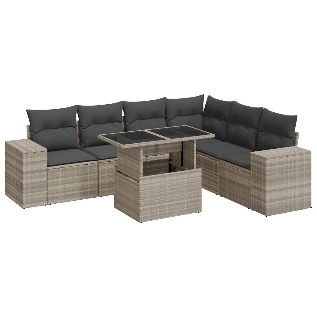 Set Divani da Giardino 7pz con Cuscini Grigio Chiaro Polyrattan