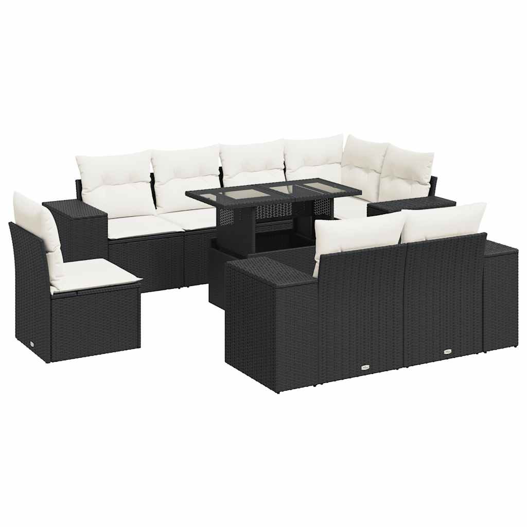 Set Divani da Giardino 9 pz con Cuscini Nero in Polyrattan