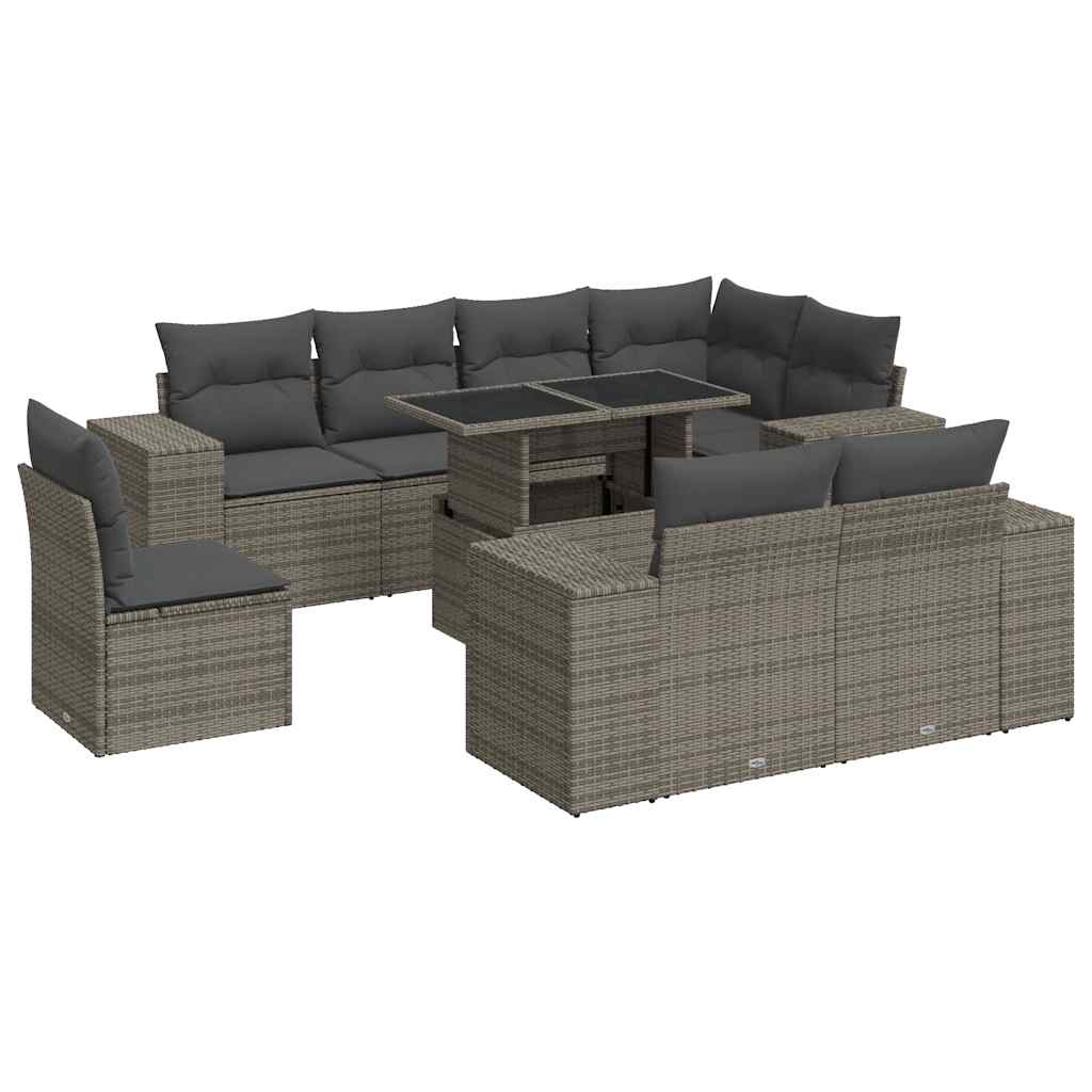 Set Divano da Giardino 9 pz con Cuscini Grigio in Polyrattan