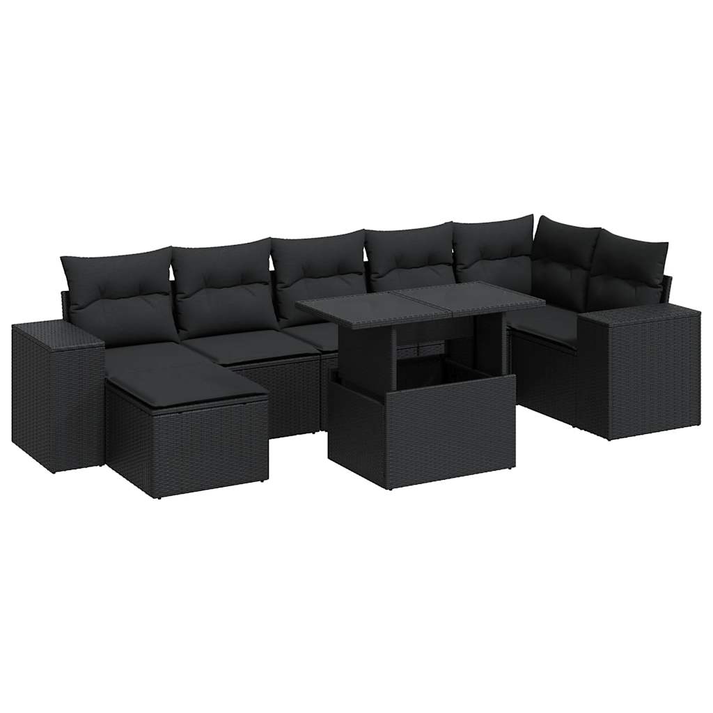 Set Divani da Giardino con Cuscini 8 pz Nero in Polyrattan