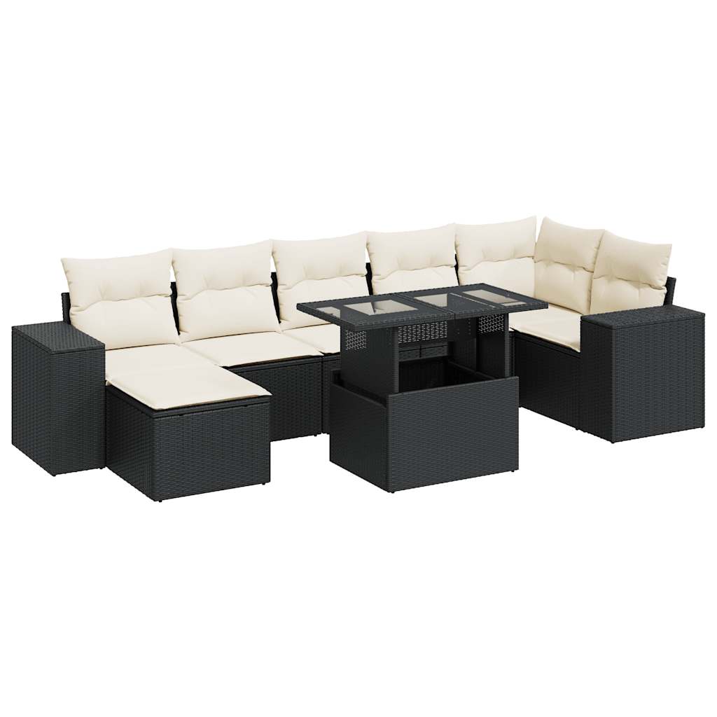 Set Divani da Giardino con Cuscini 8 pz Nero in Polyrattan