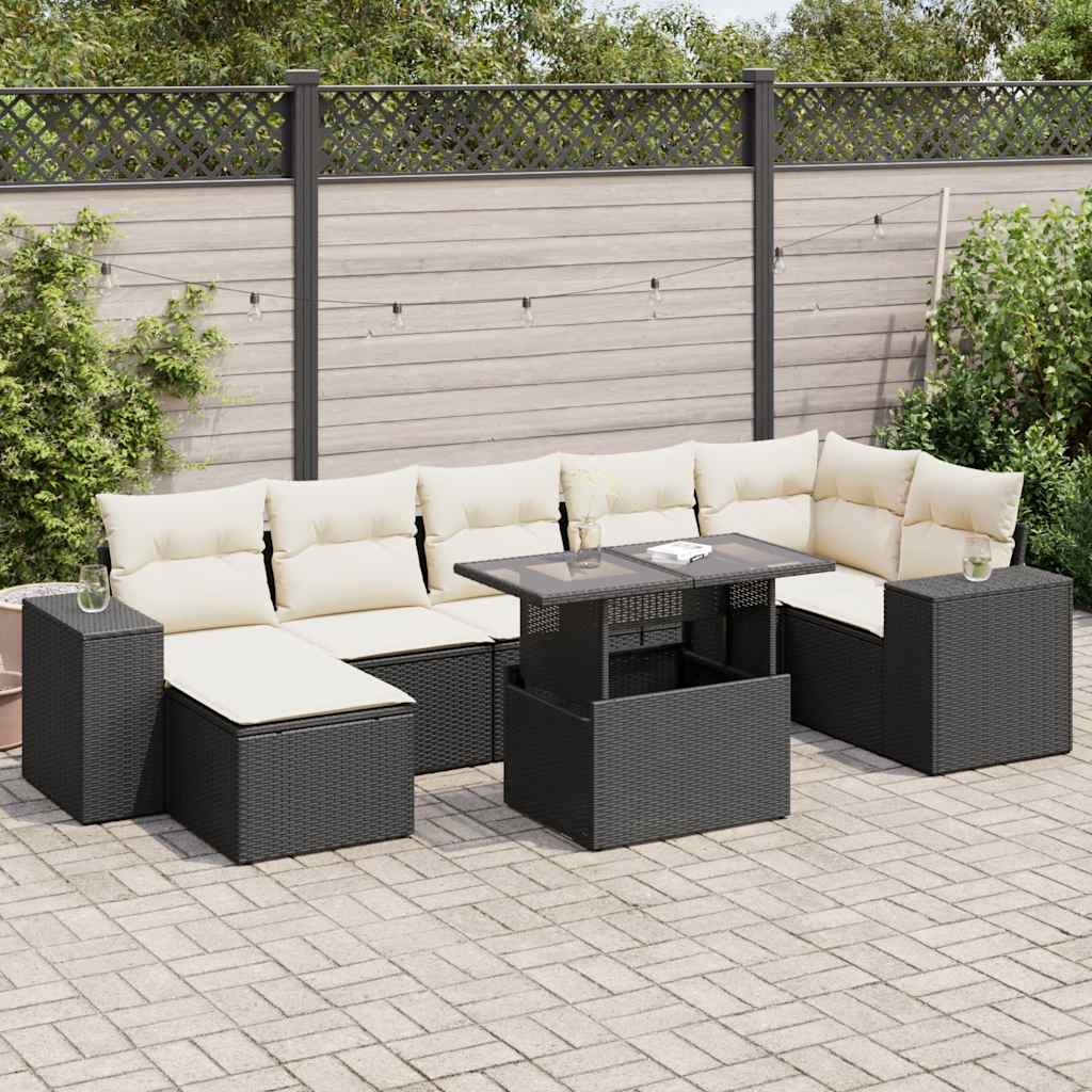 Set Divani da Giardino con Cuscini 8 pz Nero in Polyrattan