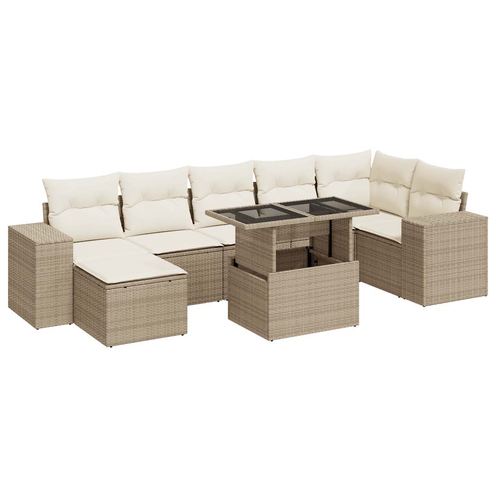 Set Divano da Giardino 8 pz con Cuscini Beige in Polyrattan