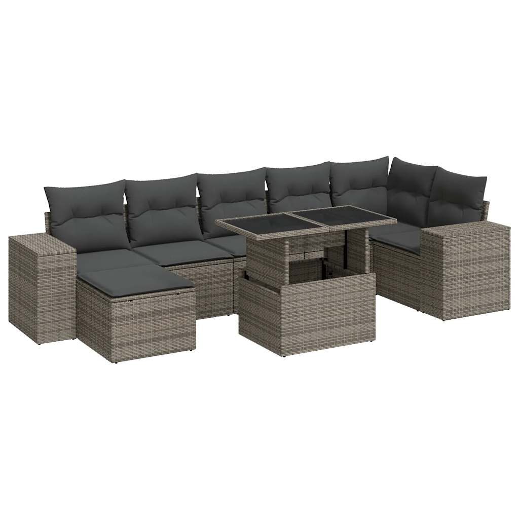 Set Divano da Giardino 8 pz con Cuscini Grigio in Polyrattan