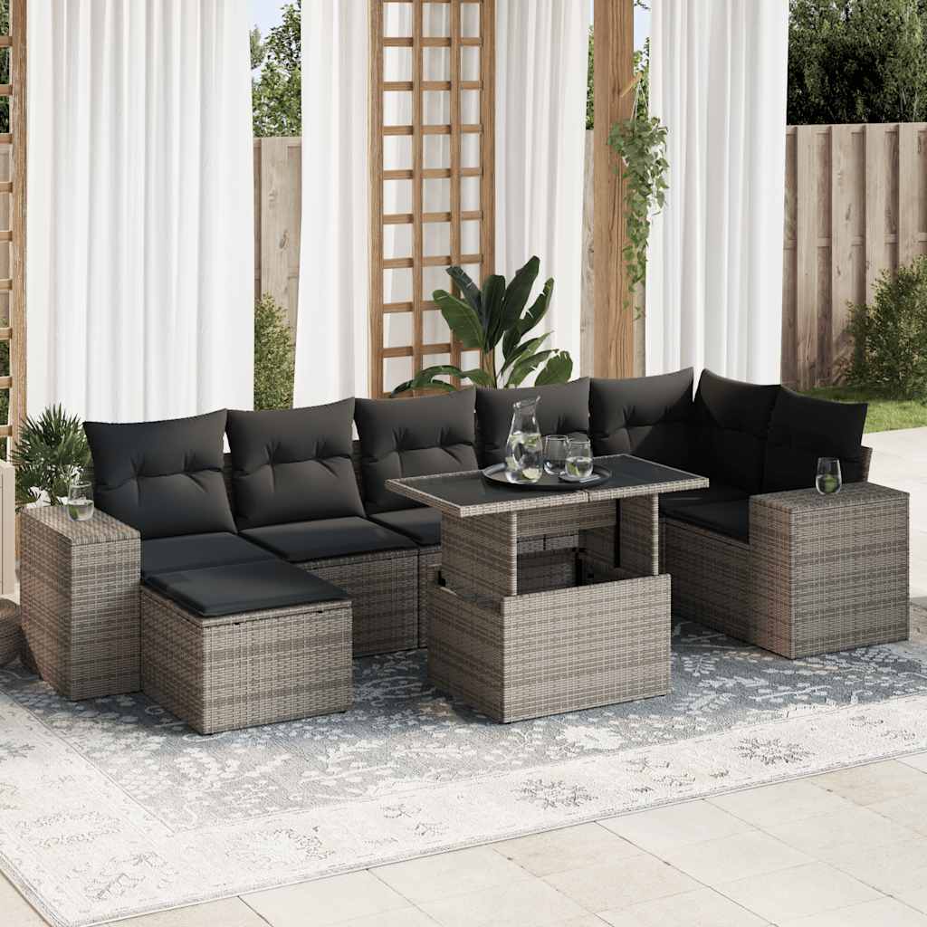 Set Divano da Giardino 8 pz con Cuscini Grigio in Polyrattan