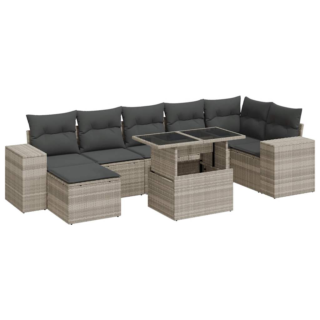 Set Divano da Giardino 8pz con Cuscini Grigio Chiaro Polyrattan