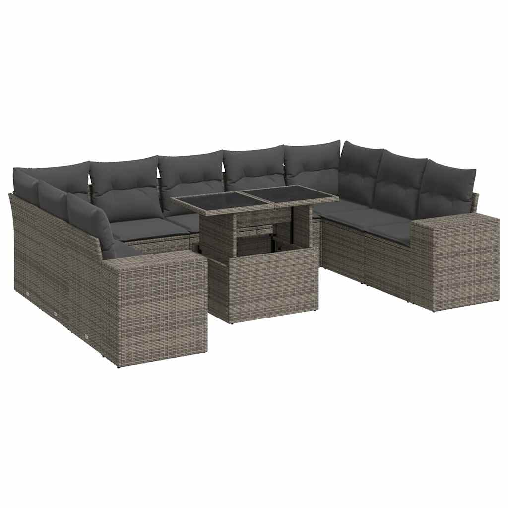 Set Divano da Giardino 10 pz con Cuscini Grigio in Polyrattan