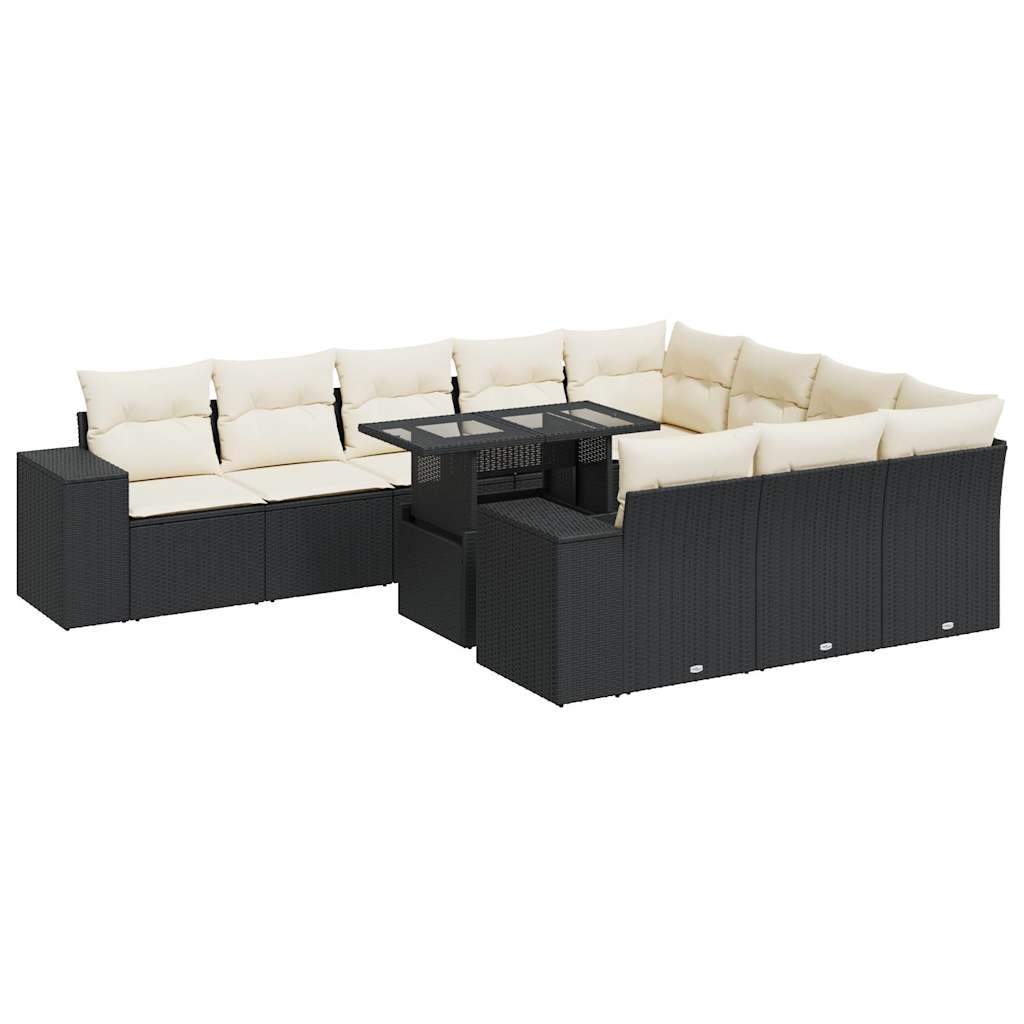 Set Divani da Giardino 11 pz con Cuscini in Polyrattan Nero