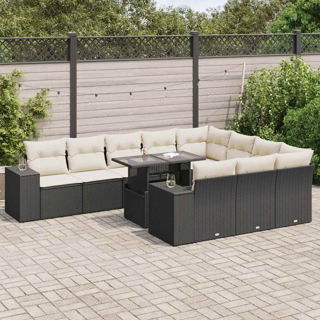 Set Divani da Giardino 11 pz con Cuscini in Polyrattan Nero