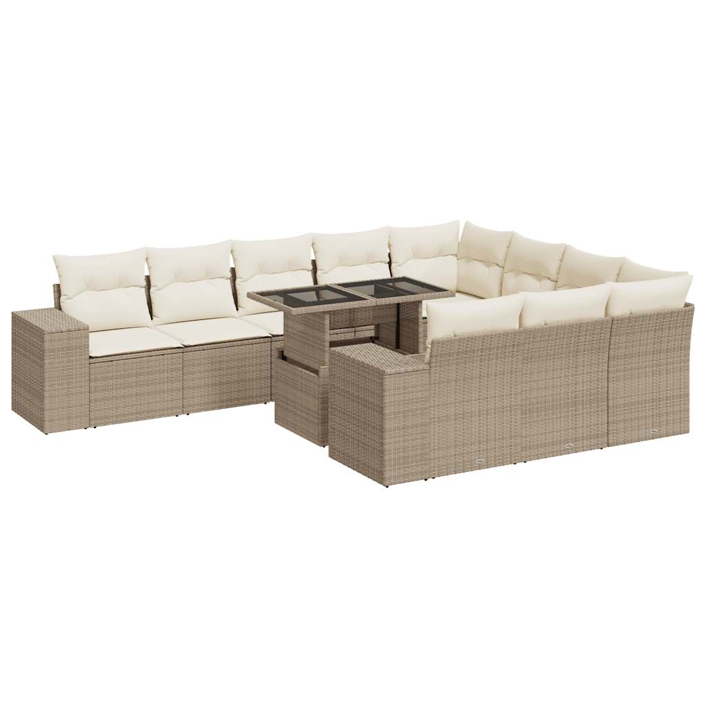 Set Divani da Giardino 11 pz con Cuscini Beige in Polyrattan