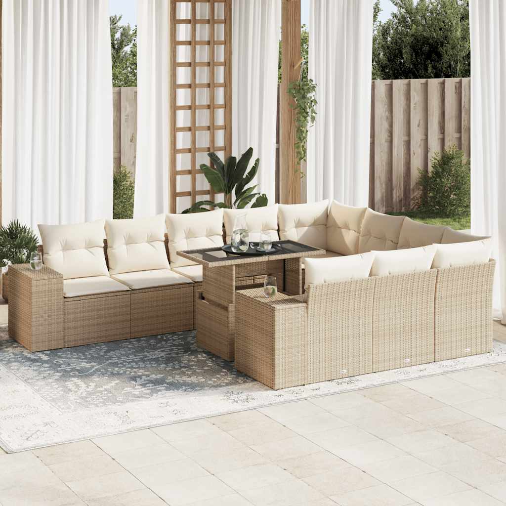 Set Divani da Giardino 11 pz con Cuscini Beige in Polyrattan