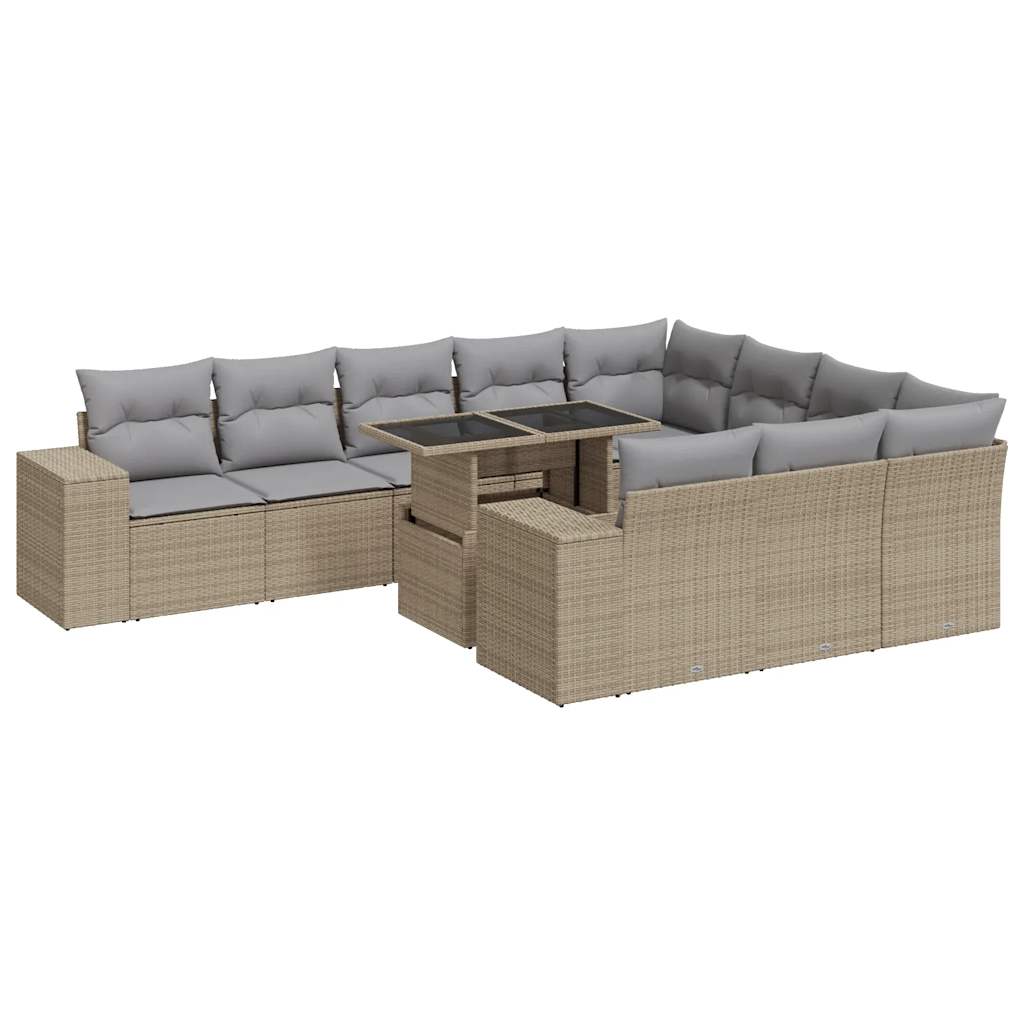 Set Divani da Giardino 11 pz con Cuscini Beige in Polyrattan