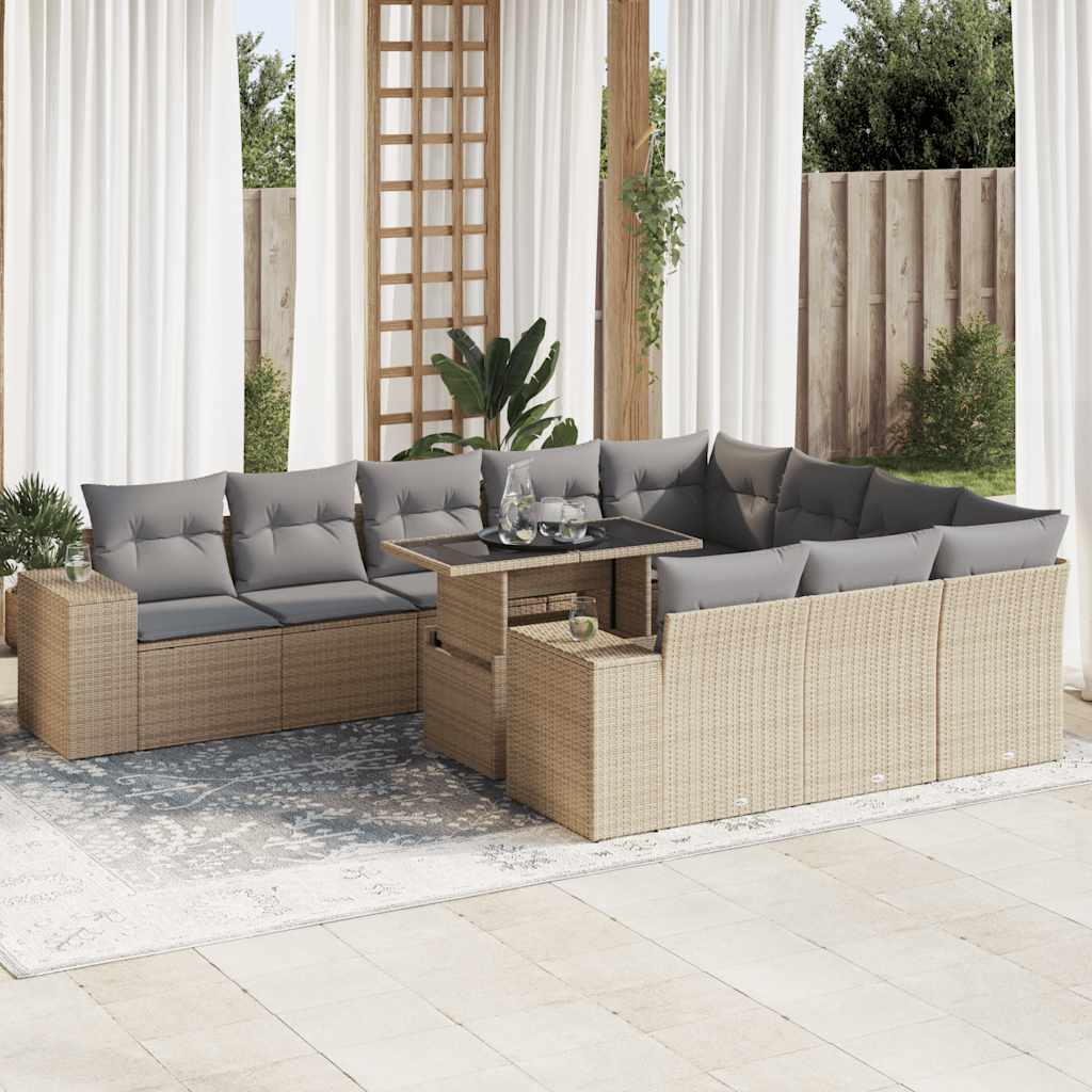 Set Divani da Giardino 11 pz con Cuscini Beige in Polyrattan