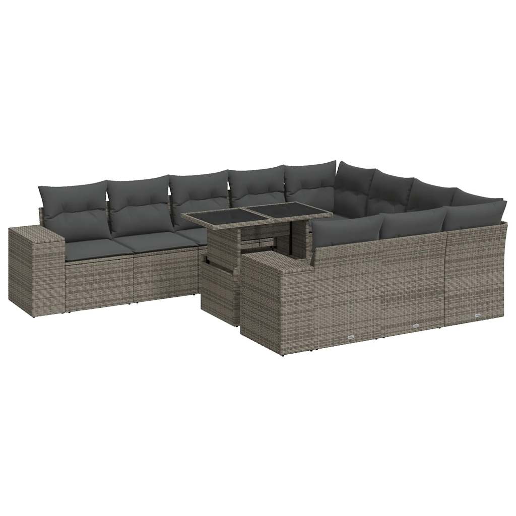 Set Divani da Giardino 11 pz con Cuscini in Polyrattan Grigio