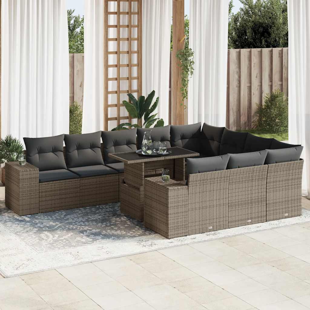 Set Divani da Giardino 11 pz con Cuscini in Polyrattan Grigio