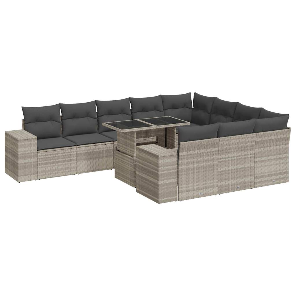 Set Divani da Giardino 11 pz con Cuscini in Polyrattan Grigio