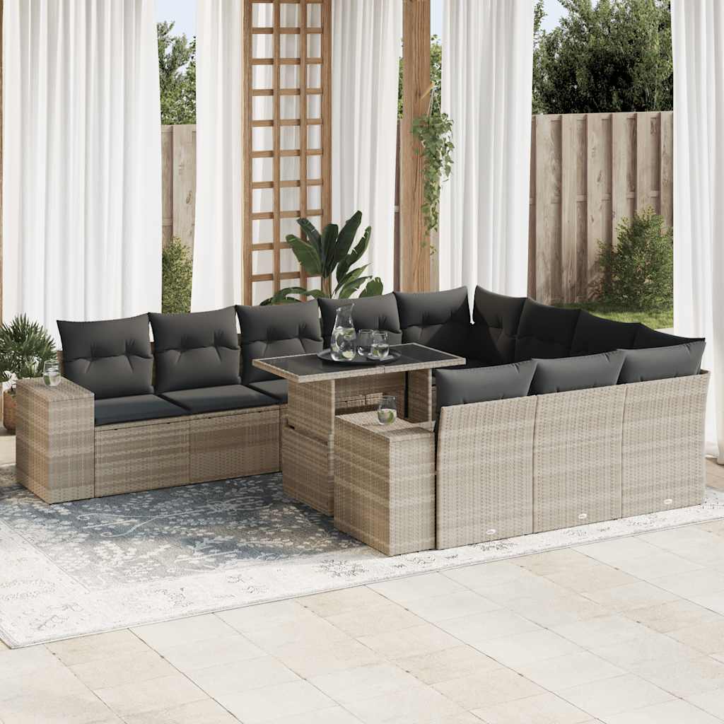 Set Divani da Giardino 11 pz con Cuscini in Polyrattan Grigio