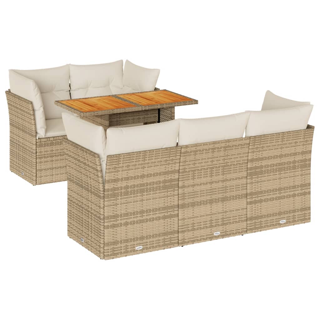 Set Divano da Giardino 6 pz con Cuscini Beige in Polyrattan