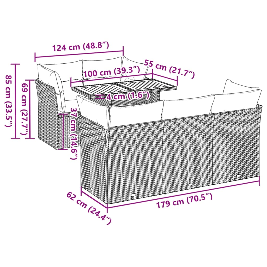 Set Divano da Giardino 6 pz con Cuscini Beige in Polyrattan