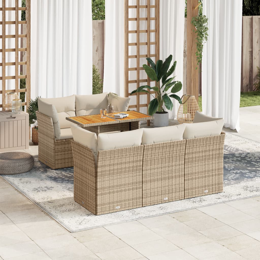 Set Divano da Giardino 6 pz con Cuscini Beige in Polyrattan