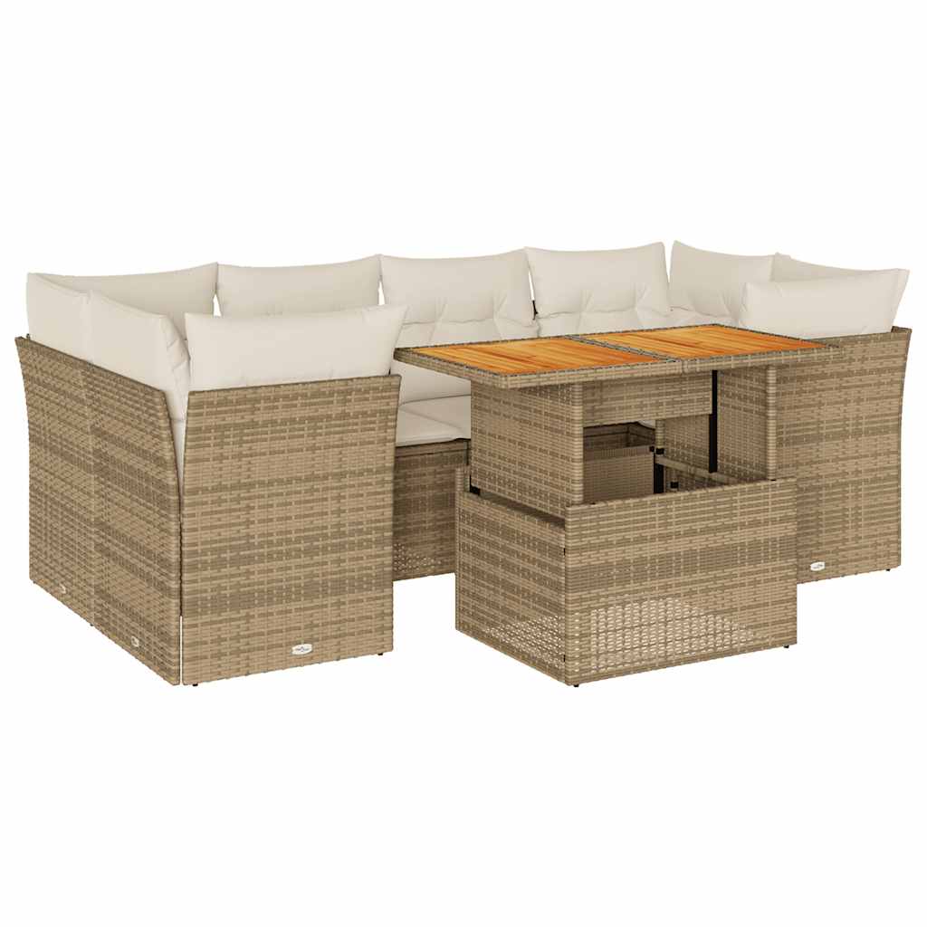 Set Divani da Giardino 7 pz con Cuscini Beige in Polyrattan