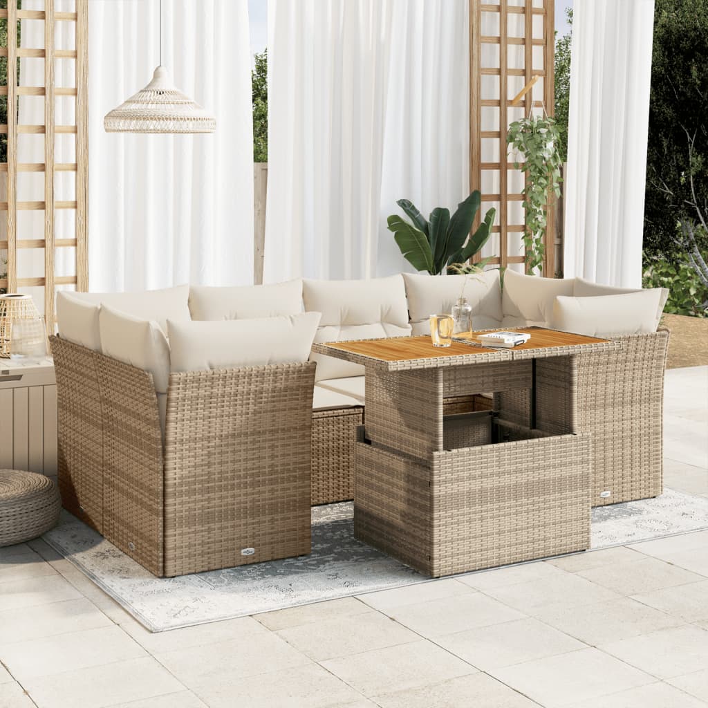 Set Divani da Giardino 7 pz con Cuscini Beige in Polyrattan