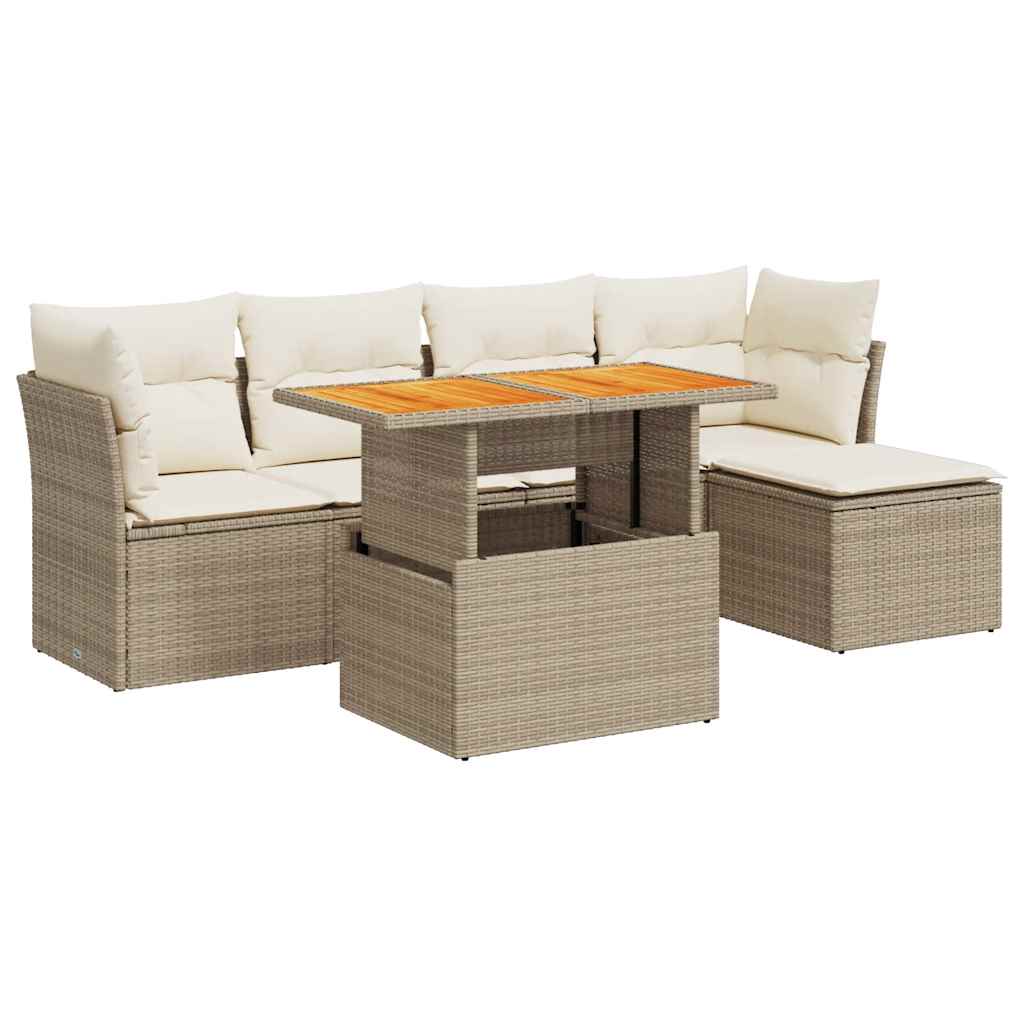 Set Divano da Giardino 6 pz con Cuscini Beige in Polyrattan