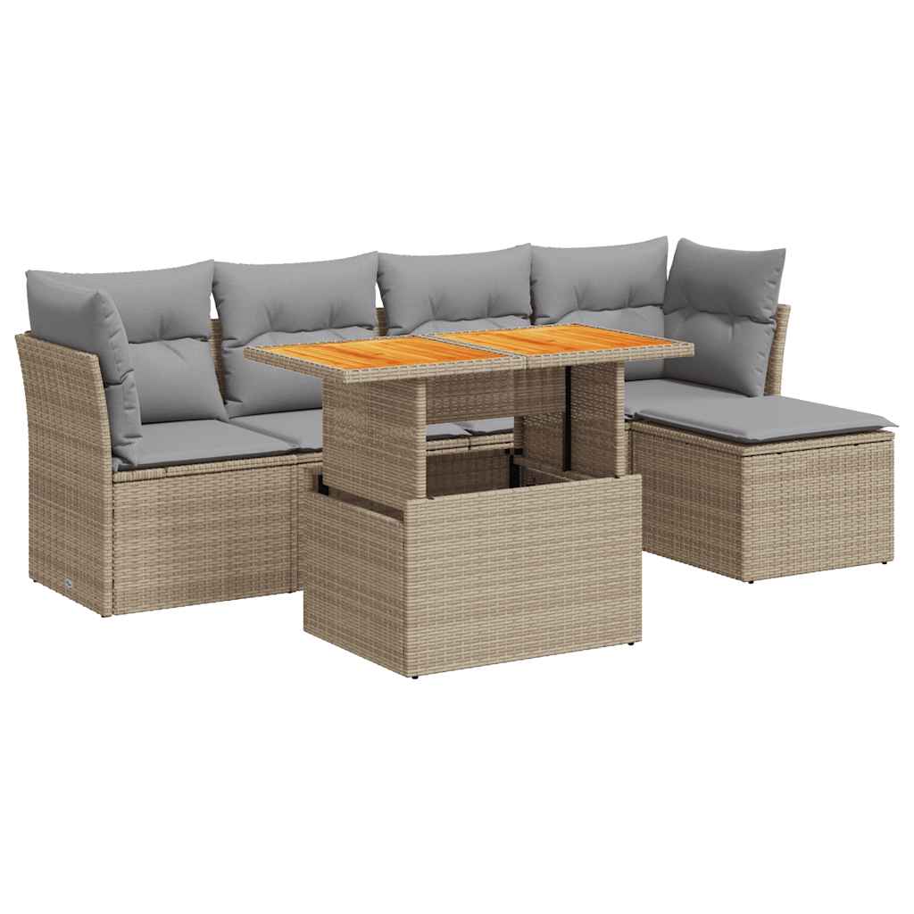 Set Divano da Giardino 6 pz con Cuscini Beige in Polyrattan