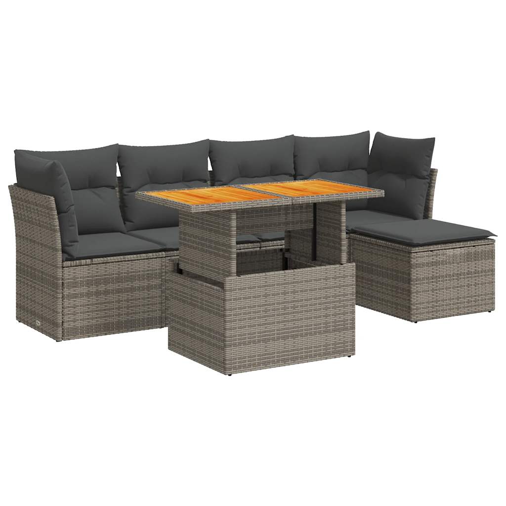 Set Divano da Giardino 6 pz con Cuscini Grigio in Polyrattan