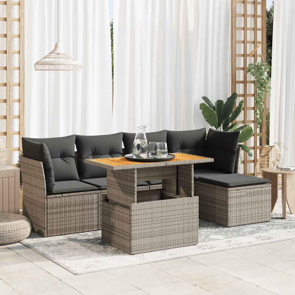 Set Divano da Giardino 6 pz con Cuscini Grigio in Polyrattan