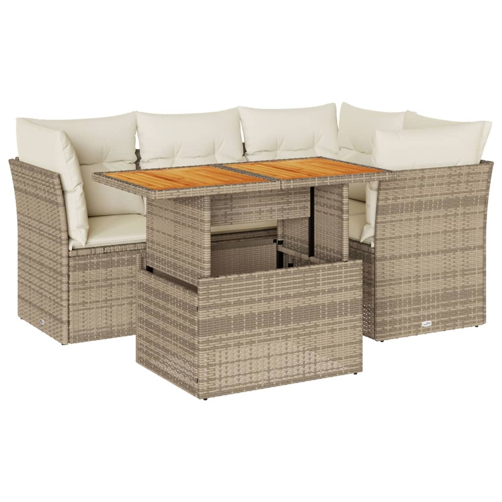 Set Divano da Giardino 5 pz con Cuscini Beige in Polyrattan