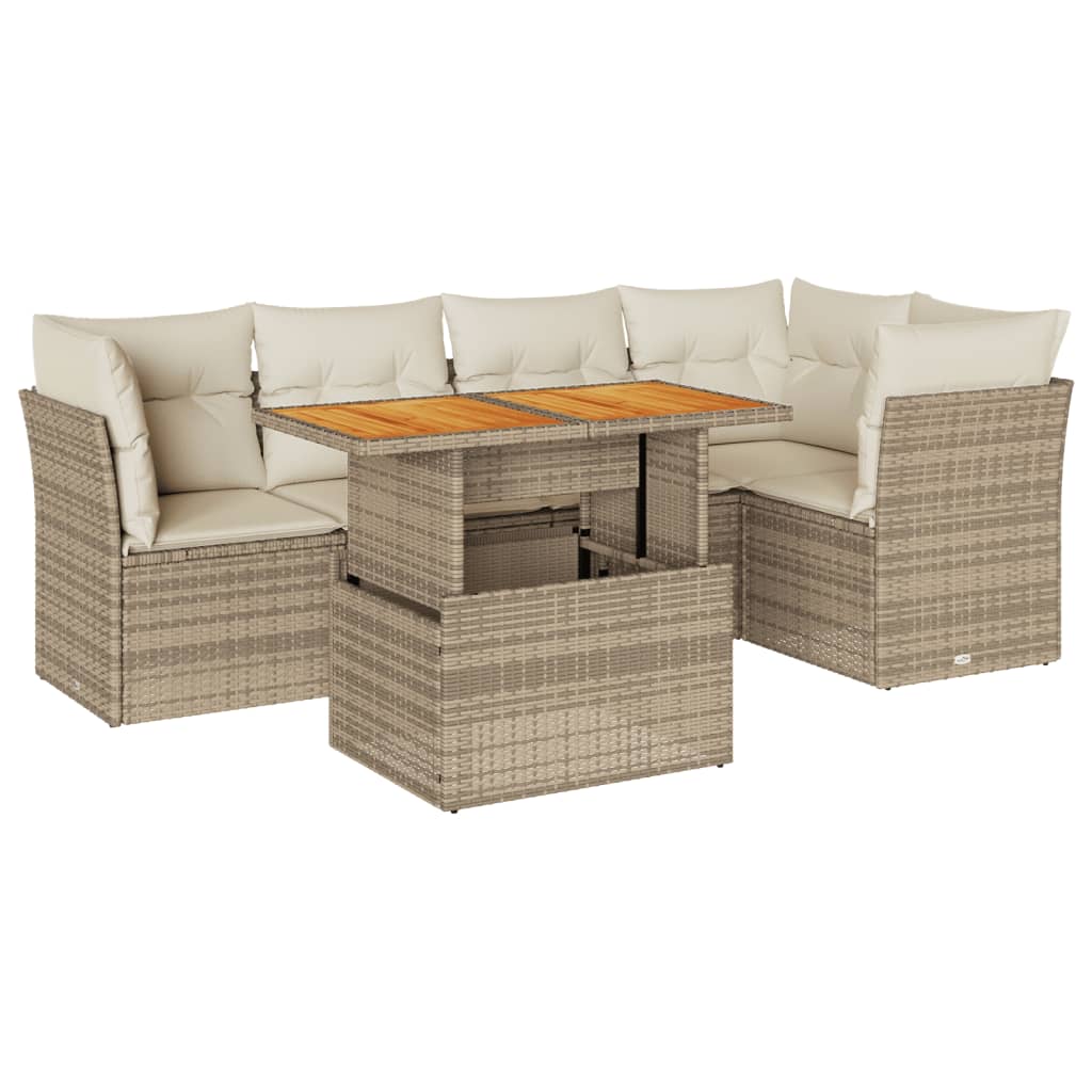 Set Divano da Giardino 6 pz con Cuscini Beige in Polyrattan