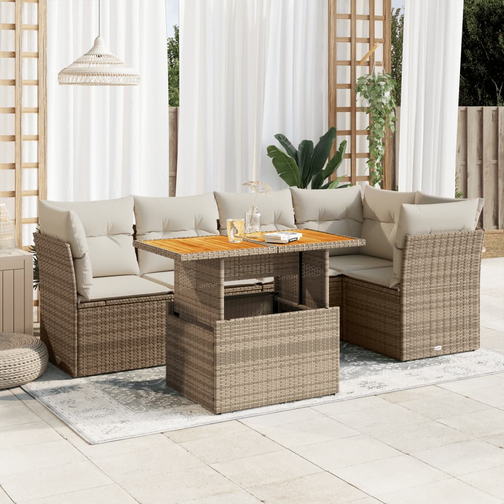 Set Divano da Giardino 6 pz con Cuscini Beige in Polyrattan