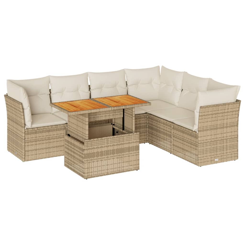 Set Divani da Giardino 7 pz con Cuscini Beige in Polyrattan