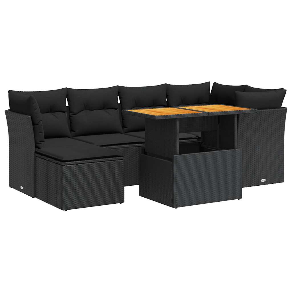 Set Divani da Giardino con Cuscini 7pz Nero Polyrattan