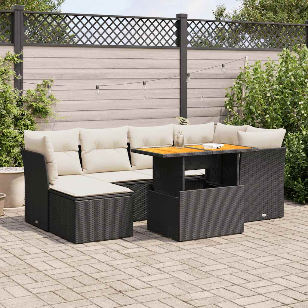 Set Divani da Giardino con Cuscini 7pz Nero Polyrattan