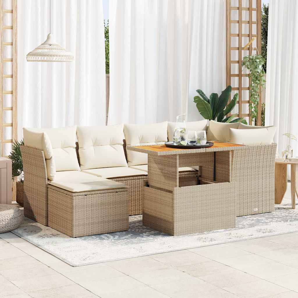 Set Divani da Giardino 7 pz con Cuscini Beige in Polyrattan