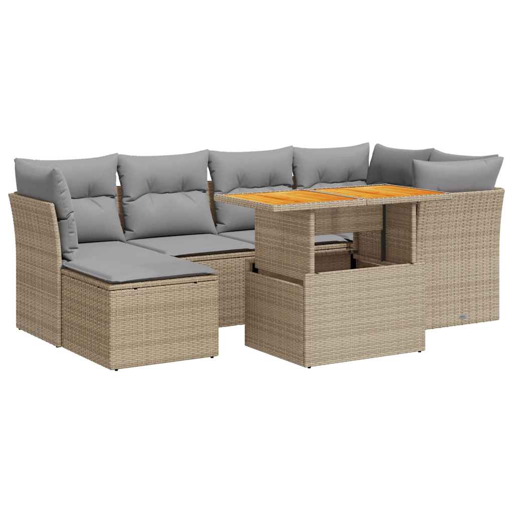 Set Divani da Giardino 7 pz con Cuscini Beige in Polyrattan