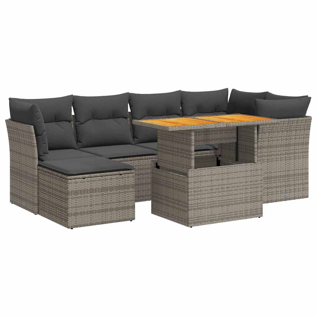 Set Divani da Giardino 7 pz con Cuscini Grigio in Polyrattan