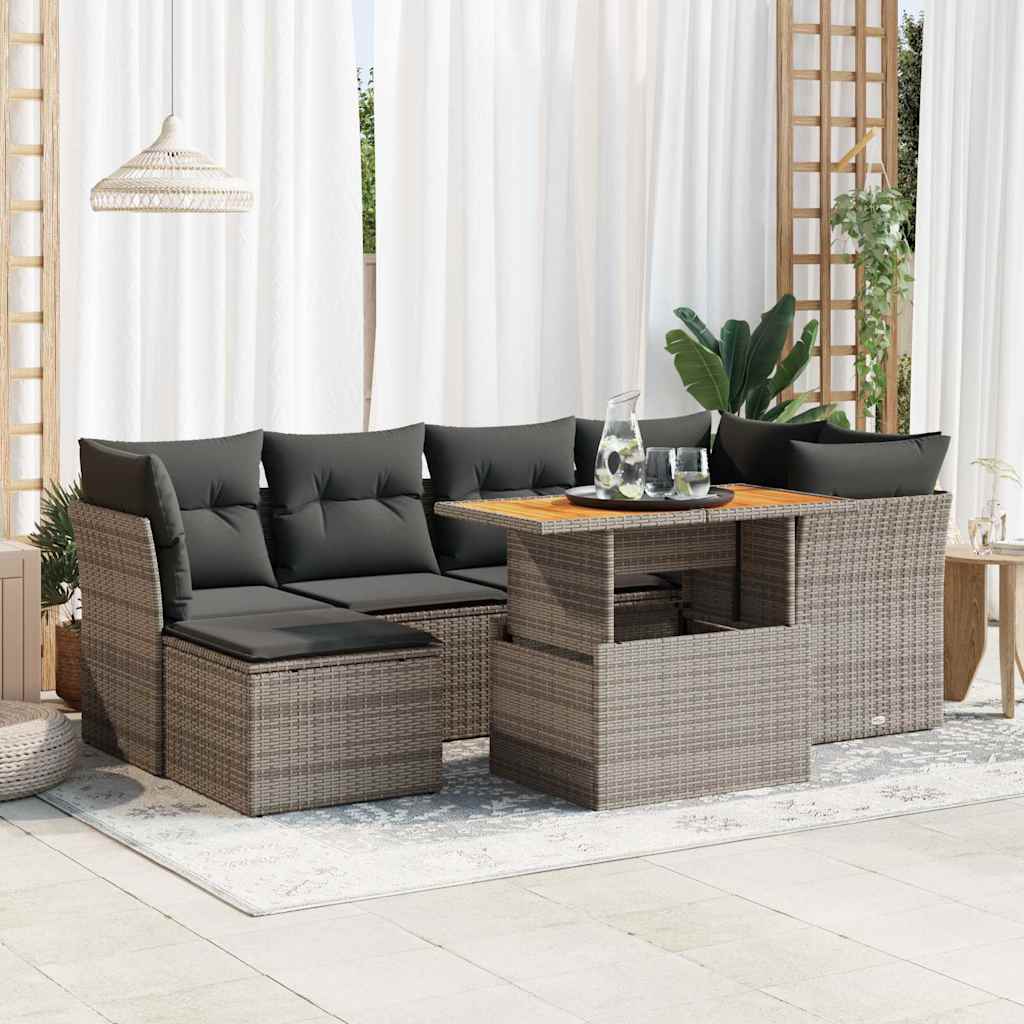 Set Divani da Giardino 7 pz con Cuscini Grigio in Polyrattan